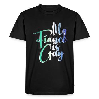 Mon fiancé est gay - Mariage gay - T-shirt Premium bio Homme - noir - Devant - Nico (187cm)