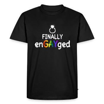 Enfin EnGAYged - Enterrement de vie de garçon gay - T-shirt Premium bio Homme - noir - Devant - Nico (187cm)