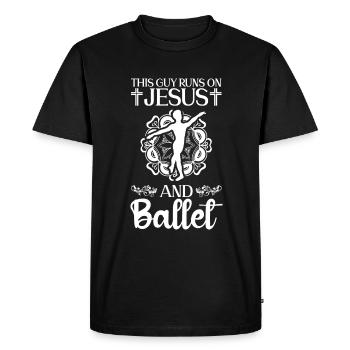 This guy runs on Jesus and ballet dancers - Men's Premium Organic T-Shirt - black - Front - Nico (187cm)