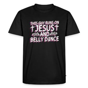 Ce type court sur Jésus et danse du ventre - T-shirt Premium bio Homme - noir - Devant - Nico (187cm)
