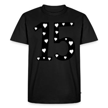 15 anniversaire avec coeur - T-shirt Premium bio Homme - noir - Devant - Nico (187cm)
