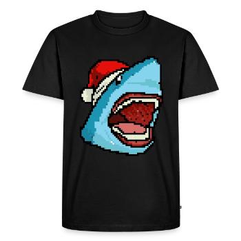 Shark Pixelated Christmas - Funny - Men's Premium Organic T-Shirt - black - Front - Nico (187cm)