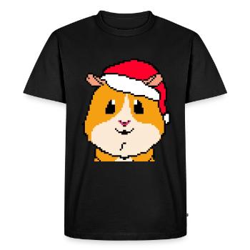 Cochon d’Inde Pixel Joyeux Noël - T-shirt Premium bio Homme - noir - Devant - Nico (187cm)