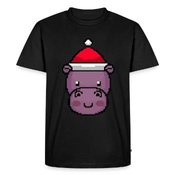 Hippo Pixelated Christmas - Funny - Men's Premium Organic T-Shirt - black - Front - Nico (187cm)