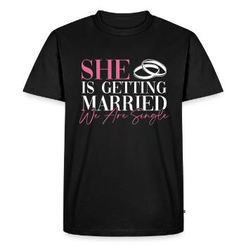 Elle se marie, nous sommes célibataires - mariée JGA - T-shirt Premium bio Homme - noir - Devant - Nico (187cm)