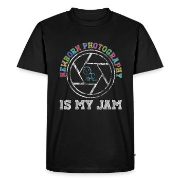 Photographe nouveau-né Photographie de bébé Dicton - T-shirt Premium bio Homme - noir - Devant - Nico (187cm)
