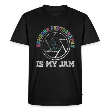 Photographe nouveau-né Photographie de bébé Dicton - T-shirt Premium bio Homme - noir - Devant - Nico (187cm)