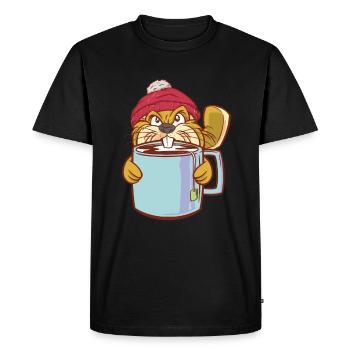 Beaver Teacup and Bobble Hat - Funny Beaver - Men's Premium Organic T-Shirt - black - Front - Nico (187cm)