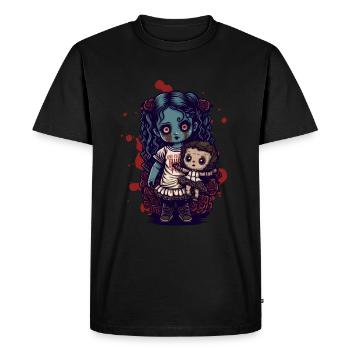 Creepy Goth Doll with Teddy Bear - Gothic - Men's Premium Organic T-Shirt - black - Front - Nico (187cm)