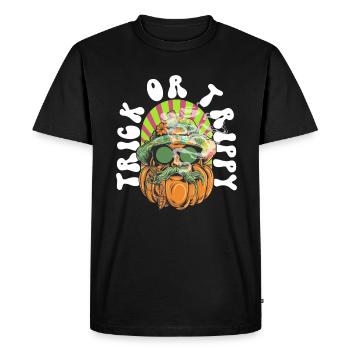 Trick Or Trippy Hippie Psychédéliques Cannabis Grass - T-shirt Premium bio Homme - noir - Devant - Nico (187cm)