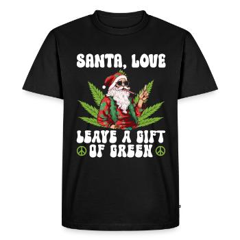 Le Père Noël et l’amour laissent un cadeau de vert - Hippie Gras - T-shirt Premium bio Homme - noir - Devant - Nico (187cm)