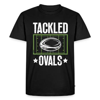 Tackled Ovals - Funny Rugby - Men's Premium Organic T-Shirt - black - Front - Nico (187cm)