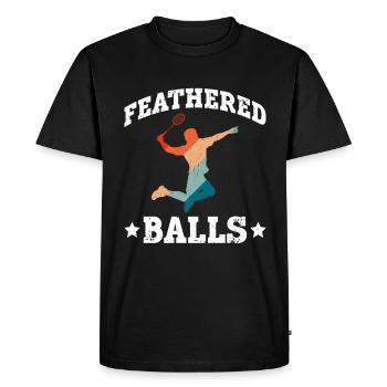Balles à plumes - Funny Badminton - T-shirt Premium bio Homme - noir - Devant - Nico (187cm)