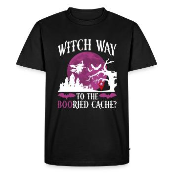 Witch's way to BOOried Cache? - Geocaching Geocacher - Men's Premium Organic T-Shirt - black - Front - Nico (187cm)
