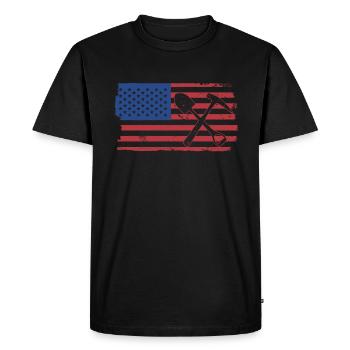 Drapeau des États-Unis avec marteau de pierre et pelle - - T-shirt Premium bio Homme - noir - Devant - Nico (187cm)