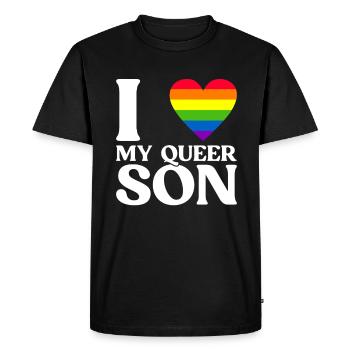 Gay Pride Fiers Parents Fils Gay - T-shirt Premium bio Homme - noir - Devant - Nico (187cm)
