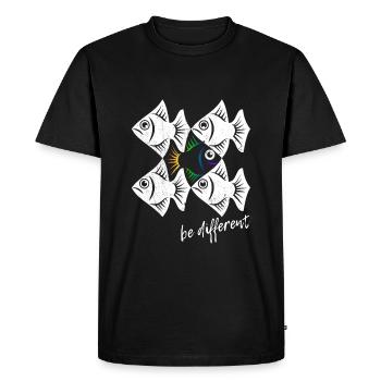 Soyez différent - Poissons - nager à contre-courant - T-shirt Premium bio Homme - noir - Devant - Nico (187cm)