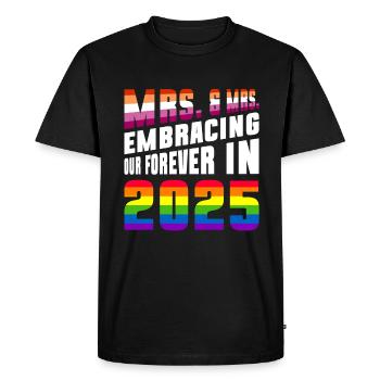 Mrs. & Mrs. 2025 Gay Pride Wedding Gay Marriage - Men's Premium Organic T-Shirt - black - Front - Nico (187cm)