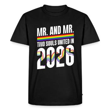 M. et M. 2026 Mariage de la Gay Pride Mariage gay - T-shirt Premium bio Homme - noir - Devant - Nico (187cm)