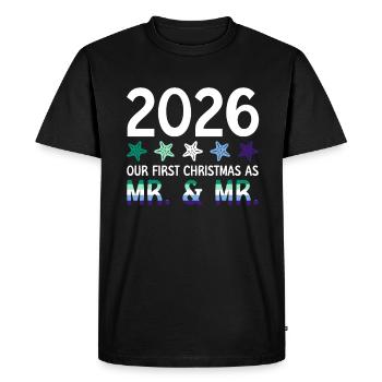 2026 Notre premier Noël en tant que M. et M. Homo-E - T-shirt Premium bio Homme - noir - Devant - Nico (187cm)