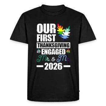 First Thanksgiving Fiancé Mr. & Mr. 2026 - Men's Premium Organic T-Shirt - black - Front - Nico (187cm)