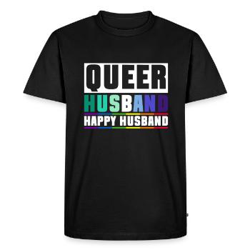 Queer Husband Happy Husband - Mariage gay - T-shirt Premium bio Homme - noir - Devant - Nico (187cm)