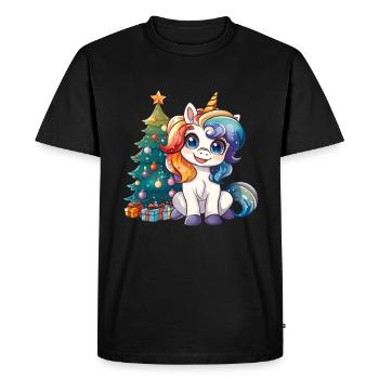 Unicorn Christmas Tree Kawaii - Men's Premium Organic T-Shirt - black - Front - Nico (187cm)