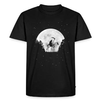 Faucheuse avec capot et crâne - Pleine lune - T-shirt Premium bio Homme - noir - Devant - Nico (187cm)
