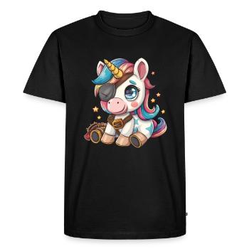 Unicorn Pirate Kawaii Japanese - Men's Premium Organic T-Shirt - black - Front - Nico (187cm)