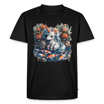 Licorne Koi Poisson Kawaii Japonais - T-shirt Premium bio Homme - noir - Devant - Nico (187cm)