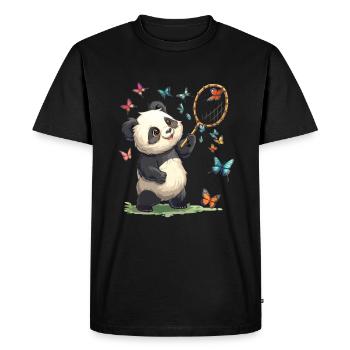 Panda Ours Papillons Panda géant japonais - T-shirt Premium bio Homme - noir - Devant - Nico (187cm)