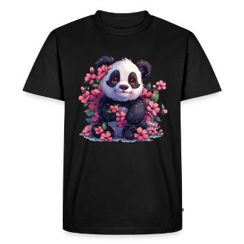 Panda Ours, Fleurs de cerisier, Panda géant japonais - T-shirt Premium bio Homme - noir - Devant - Nico (187cm)