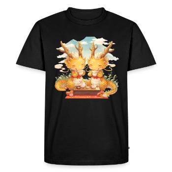 Dragon Tea Ceremony Japanese Kawaii - Men's Premium Organic T-Shirt - black - Front - Nico (187cm)