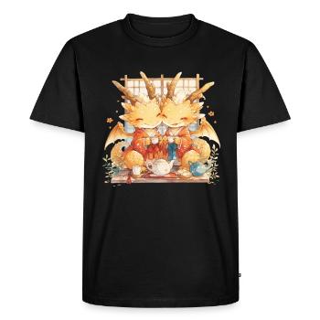 Dragon Tea Ceremony Japanese Kawaii - Men's Premium Organic T-Shirt - black - Front - Nico (187cm)