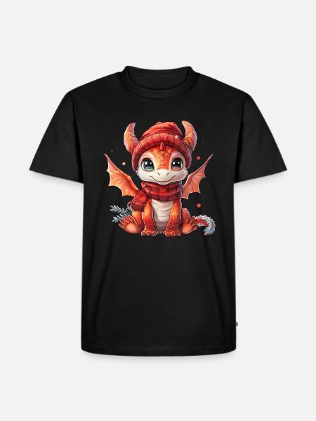 Drache Weihnachten Drache Kinder - Männer Premium Bio T-Shirt - Schwarz