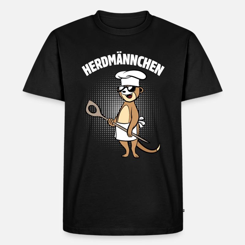 Herdmännchen - Erdmännchen mit Kochlöffel - Männer Premium Bio T-Shirt - Schwarz