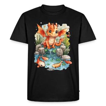 Dragon Koi Poisson Japonais Kawaii - T-shirt Premium bio Homme - noir - Devant - Nico (187cm)