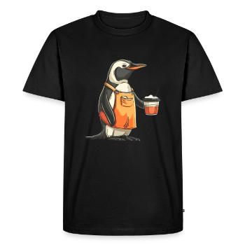 Penguin Barista Coffee Penguin Cute - Men's Premium Organic T-Shirt - black - Front - Nico (187cm)