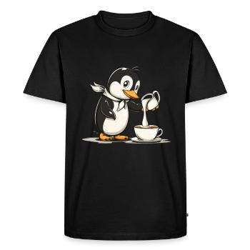 Penguin Barista Coffee Kawaii Penguin Cute - Men's Premium Organic T-Shirt - black - Front - Nico (187cm)
