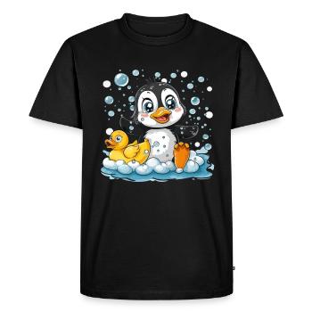 Penguin Bubble Bath Kawaii Penguin Cute - Men's Premium Organic T-Shirt - black - Front - Nico (187cm)