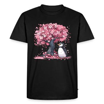 Penguin Japanese Sakura Tree Kawaii - Men's Premium Organic T-Shirt - black - Front - Nico (187cm)