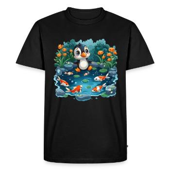 Pingouin, Koi, Poisson, Kawaii, Japonais, Pingouin, Niedlic - T-shirt Premium bio Homme - noir - Devant - Nico (187cm)