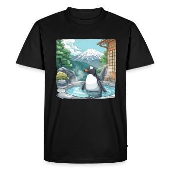 Penguin Onsen Japanese Kawaii Penguin Cute - Men's Premium Organic T-Shirt - black - Front - Nico (187cm)