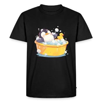 Penguin Bubble Bath Kawaii Penguin Cute - Men's Premium Organic T-Shirt - black - Front - Nico (187cm)