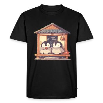 Penguin Tea Ceremony Japanese Penguin Cute - Men's Premium Organic T-Shirt - black - Front - Nico (187cm)