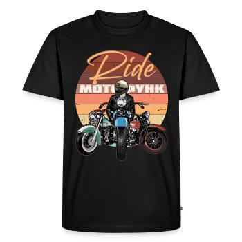 Balade en moto, motard au coucher du soleil - T-shirt Premium bio Homme - noir - Devant - Nico (187cm)