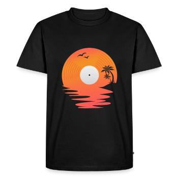 Vinyl Record Retro Sea Sunset DJ Gift - Men's Premium Organic T-Shirt - black - Front - Nico (187cm)