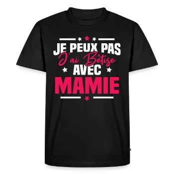 Je peux pas j'ai bêtise avec mamie - T-shirt Premium bio Homme - noir - Devant - Nico (187cm)