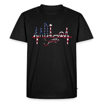 Seattle Skyline Heartbeat USA Fan Heart Pulse Love - Men's Premium Organic T-Shirt - black - Front - Nico (187cm)