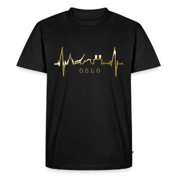 Oslo Skyline Heartbeat Norvège Amour J’aime Oslo - T-shirt Premium bio Homme - noir - Devant - Nico (187cm)
